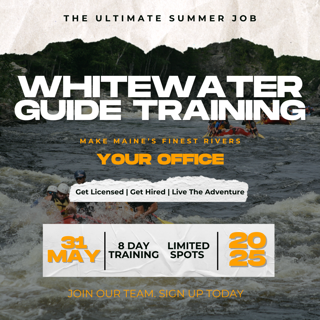 Poster with details about whitewater guide training for 2025.